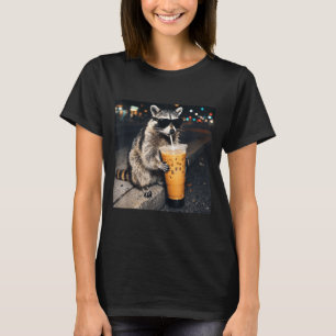 Funny raccoon drinking iced coffee animal meme men T-Shirt