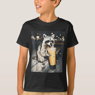 Funny Raccoon Drinking Iced Coffee Animal Meme Men T-Shirt
