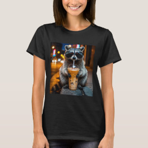 Funny raccoon drinking iced coffee animal meme T-Shirt