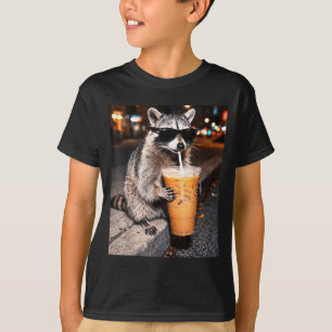 Funny raccoon drinking iced coffee animal meme T-Shirt