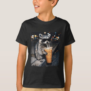 Funny raccoon drinking iced coffee funny animal T-Shirt