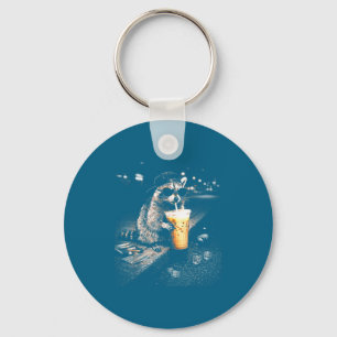 Funny Raccoon Drinking Iced Coffee Graphic Art Key Ring