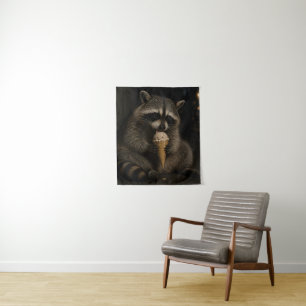 Funny Raccoon Eating Ice Cream Tapestry