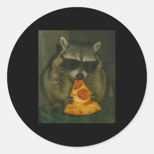 Funny Raccoon Eating Pizza Animal Meme Men Women Classic Round Sticker