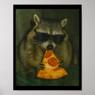 Funny Raccoon Eating Pizza Animal Meme Men Women  Poster