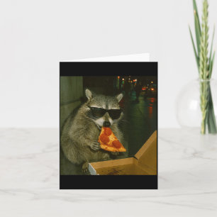 Funny Raccoon Eating Zza Animal Meme Card
