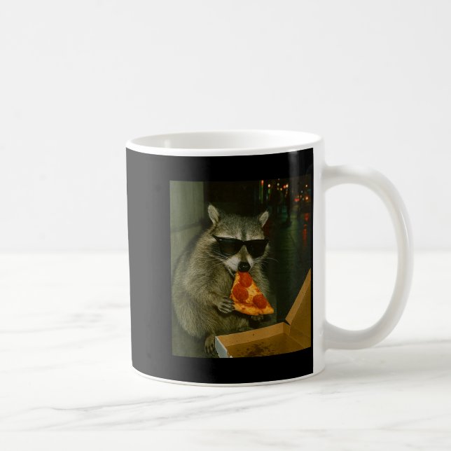 Funny Raccoon Eating Zza Animal Meme  Coffee Mug (Right)