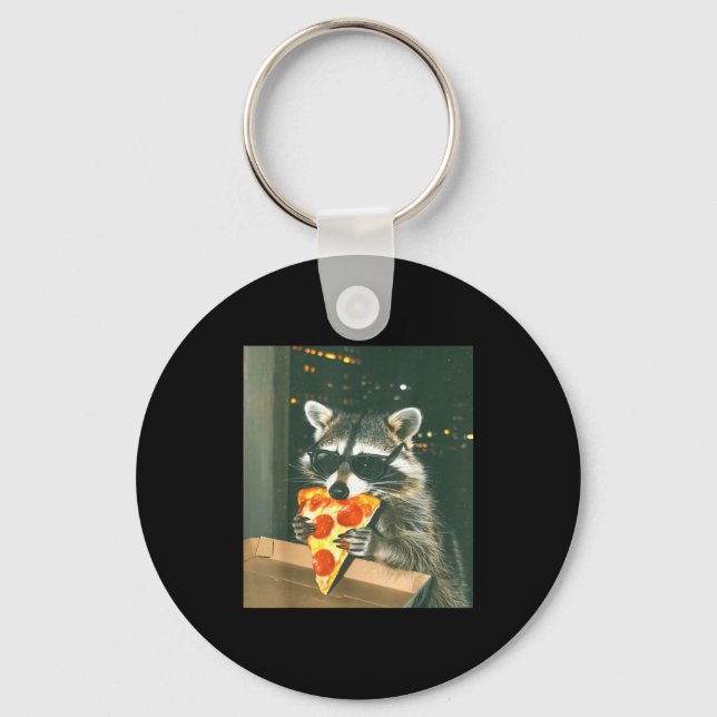 Funny Raccoon Eating Zza Animal Meme Men Women Kid Key Ring (Front)