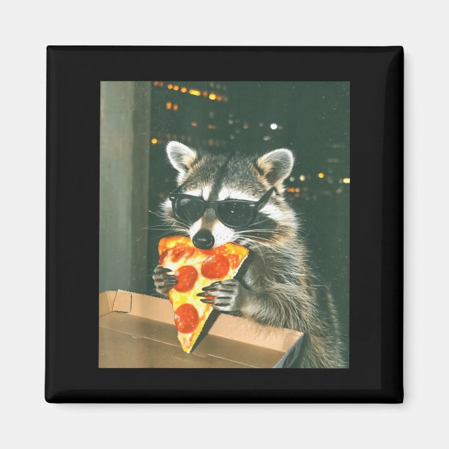 Funny Raccoon Eating Zza Animal Meme Men Women Kid Magnet (Front)