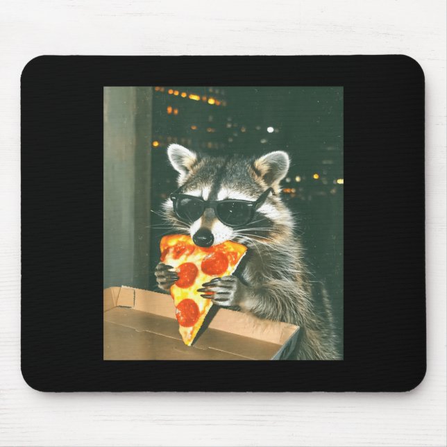 Funny Raccoon Eating Zza Animal Meme Men Women Kid Mouse Mat (Front)