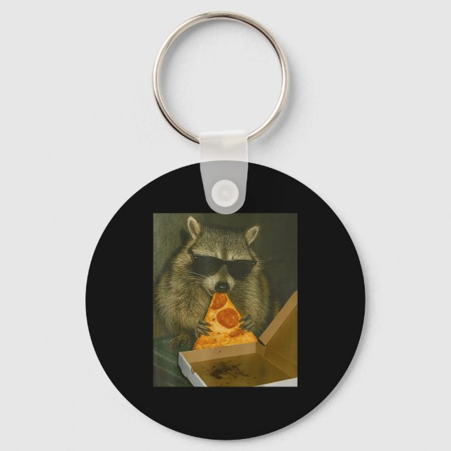 Funny Raccoon Eating Zza Animal Meme Raccoon  Key Ring (Front)