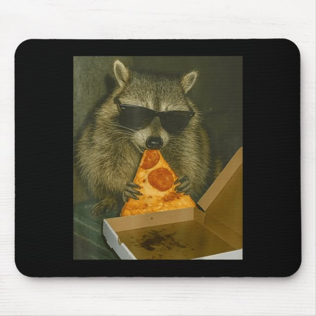 Funny Raccoon Eating Zza Animal Meme Raccoon  Mouse Mat (Front)