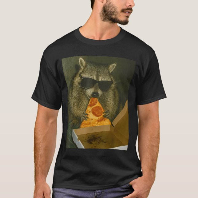 Funny Raccoon Eating Zza Animal Meme Raccoon  T-Shirt (Front)