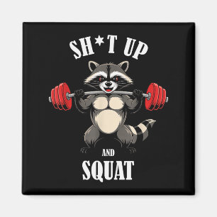 Funny Raccoon Fitness Squating Workout Weightlifti Magnet
