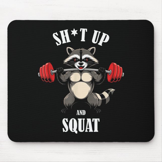 Funny Raccoon Fitness Squating Workout Weightlifti Mouse Mat (Front)