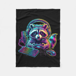 Funny Raccoon Gamer Video Game Gaming Lover  Fleece Blanket