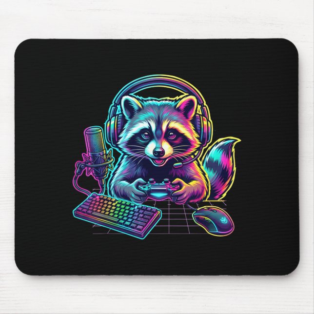 Funny Raccoon Gamer Video Game Gaming Lover  Mouse Mat (Front)