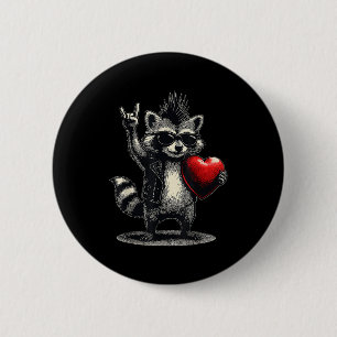 Funny Raccoon Heart Punk Rock Valentines Day Men B 6 Cm Round Badge