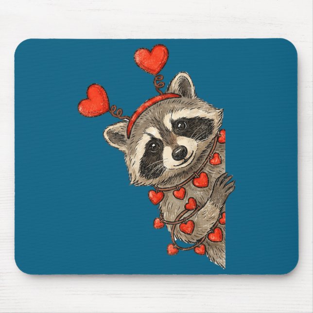 Funny Raccoon Heart Valentine Animal Raccoon Lover Mouse Mat (Front)