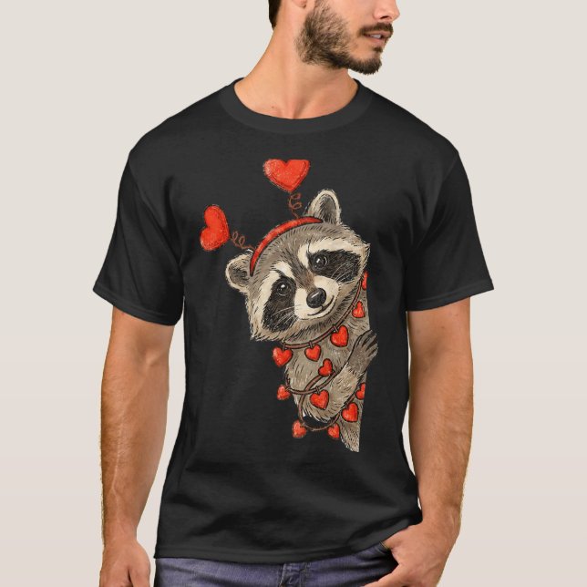 Funny Raccoon Heart Valentine Animal Raccoon Lover T-Shirt (Front)