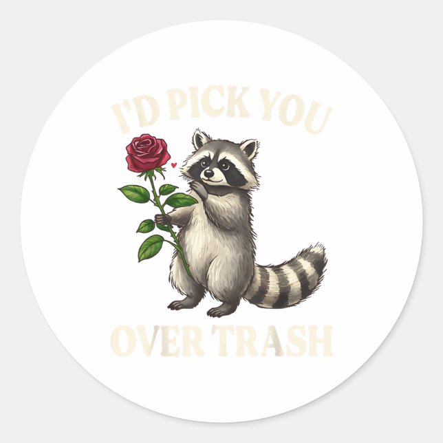 Funny Raccoon I’d Ck You Over Trash Valentines Day Classic Round Sticker (Front)