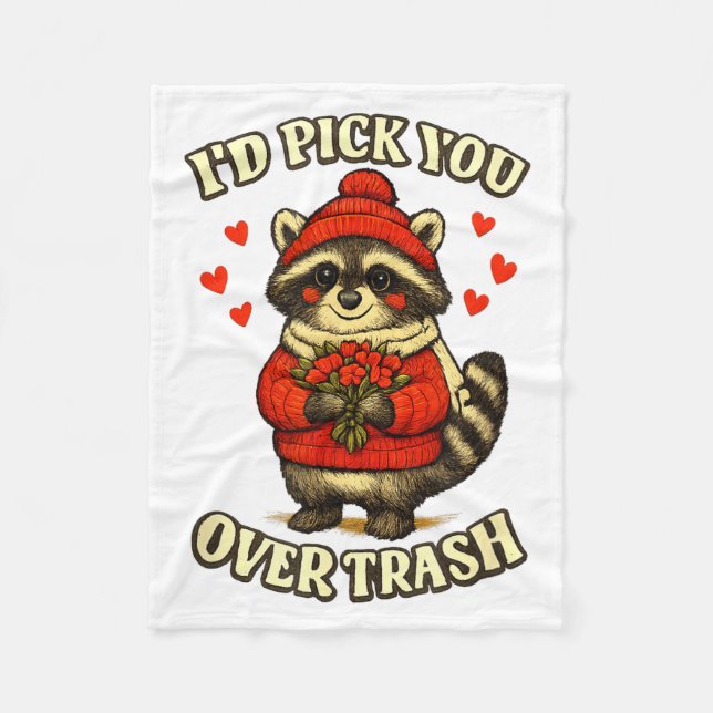 Funny Raccoon I’d Ck You Over Trash Valentines Day Fleece Blanket (Front)