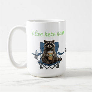 Funny Raccoon Iced Coffee I Live Here Now  Mug