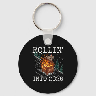 Funny Raccoon Rolling Into 2026 Retro New Year 202 Key Ring