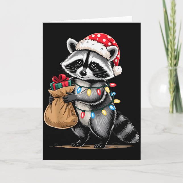 Funny Raccoon Santa Hat Animals Lovers Ugly Christ Card (Front)