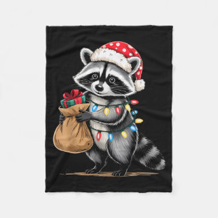 Funny Raccoon Santa Hat Animals Lovers Ugly Christ Fleece Blanket