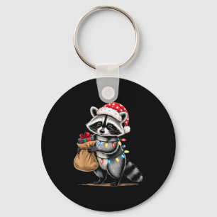 Funny Raccoon Santa Hat Animals Lovers Ugly Christ Key Ring