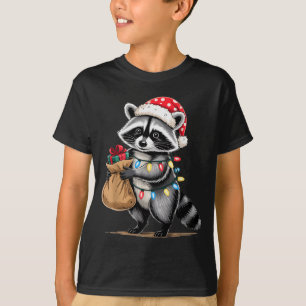 Funny Raccoon Santa Hat Animals Lovers Ugly Christ T-Shirt