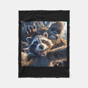 Funny Raccoon Selfie Bigfoot Forest Meme Fleece Blanket