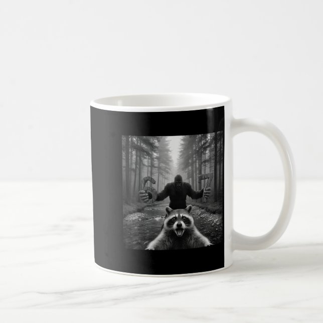 Funny Raccoon Selfie With Bigfoot 67 Six Seven Mem Coffee Mug (Right)