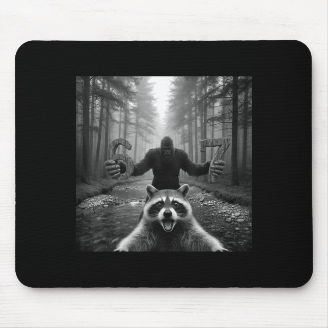 Funny Raccoon Selfie With Bigfoot 67 Six Seven Mem Mouse Mat (Front)
