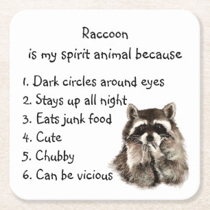 Funny Raccoon Spirit Animal Humor Square Paper Coaster
