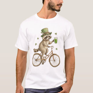 Funny Raccoon, St. Patrick's Day Irish Shamrock  T-Shirt