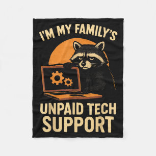 Funny Raccoon Tech Lover Graphic Tee Computer Geek Fleece Blanket