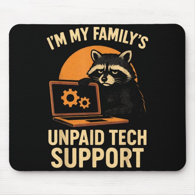 Funny Raccoon Tech Lover Graphic Tee Computer Geek Mouse Mat (Front)