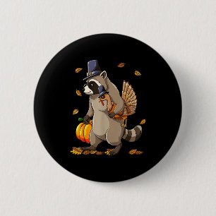 Funny Raccoon Turkey Pumpkin Thanksgiving Gift Men 6 Cm Round Badge