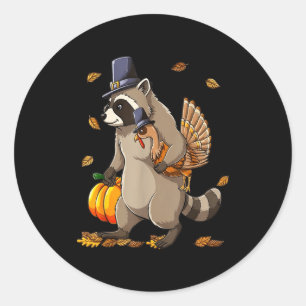 Funny Raccoon Turkey Pumpkin Thanksgiving Gift Men Classic Round Sticker