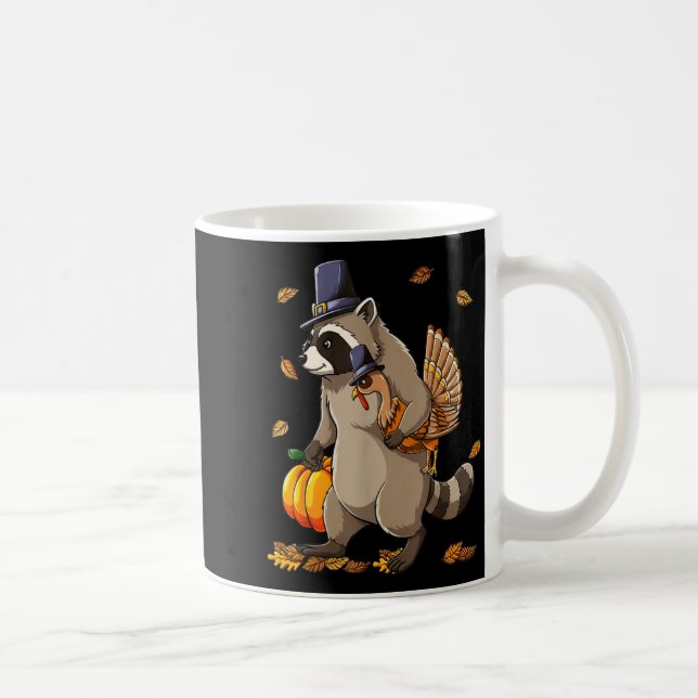 Funny Raccoon Turkey Pumpkin Thanksgiving Gift Men Coffee Mug (Right)