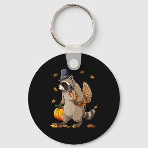 Funny Raccoon Turkey Pumpkin Thanksgiving Gift Men Key Ring
