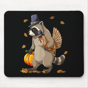 Funny Raccoon Turkey Pumpkin Thanksgiving Gift Men Mouse Mat