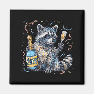 Funny Raccoon With Champagne Disco Ball New Years  Magnet