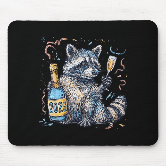 Funny Raccoon With Champagne Disco Ball New Years  Mouse Mat (Front)