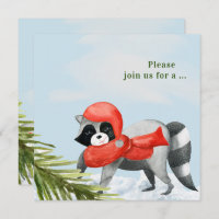 Funny Raccoons Christmas House Party Invitation
