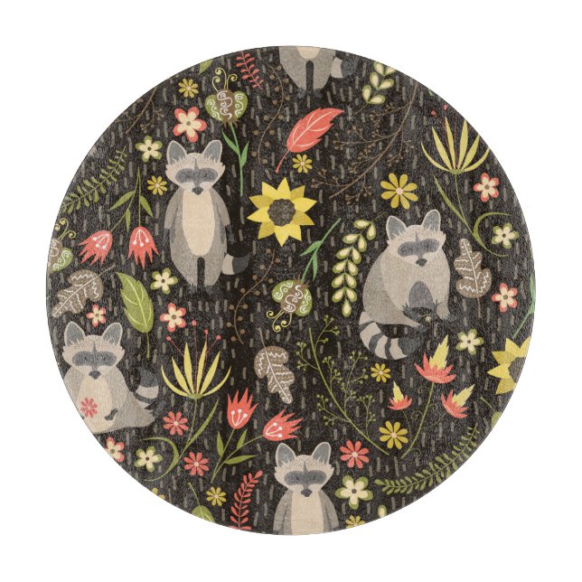 Funny Raccoons Vintage Illustration Pattern Cutting Board (Front)