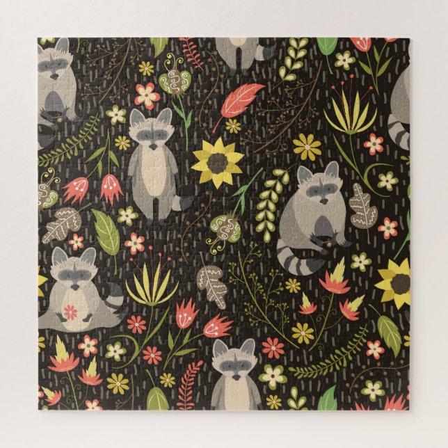 Funny Raccoons Vintage Illustration Pattern Jigsaw Puzzle (Vertical)