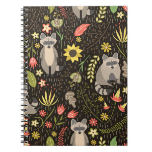 Funny Raccoons Vintage Illustration Pattern Notebook